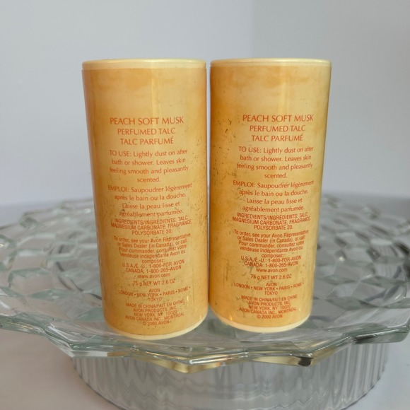 Vintage Avon Peach Soft‎ Musk Talc Perfume Powder New Sealed 2.6 oz Set of 2 - Picture 3 of 3